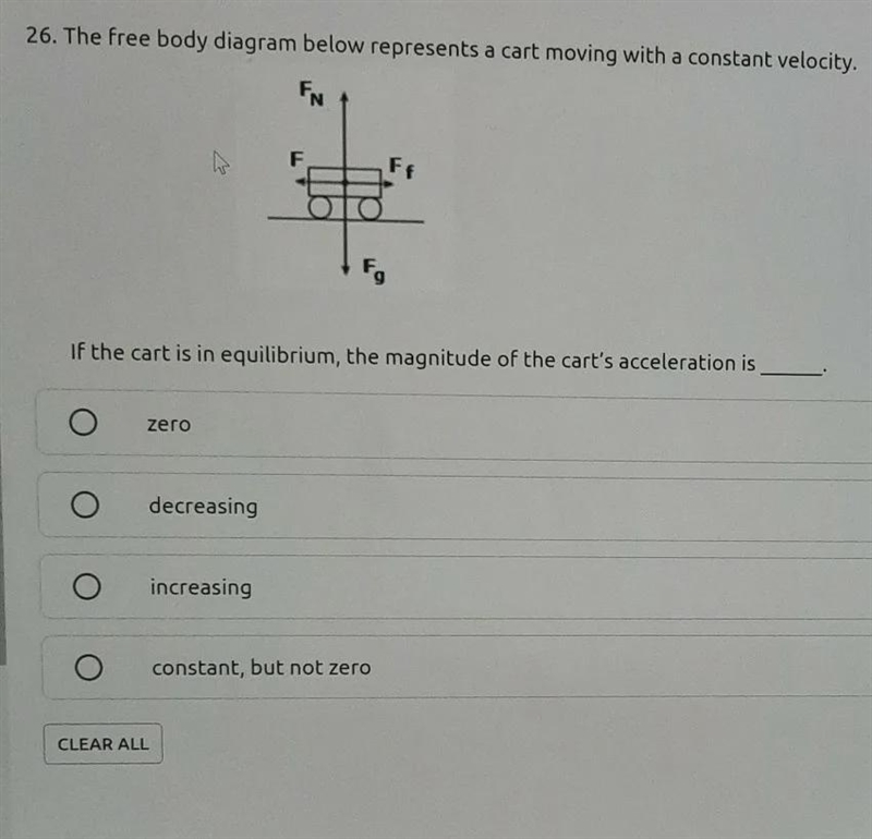 The free body diagram below represents a cart moving with the cost of velocity. If-example-1