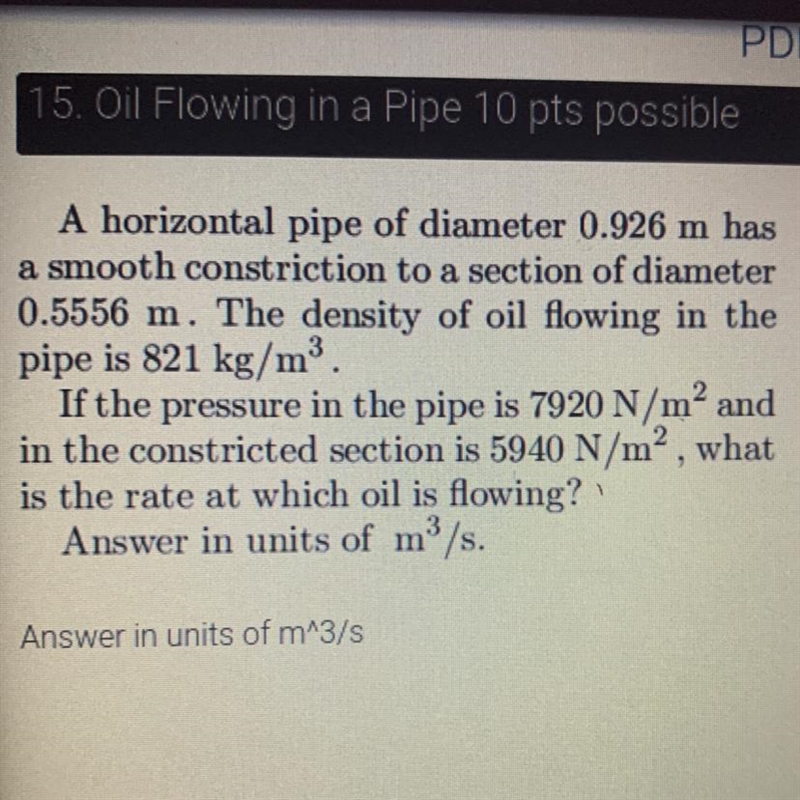 A horizontal pipe of diameter 0.926 m hasa smooth constriction to a section of diameter-example-1