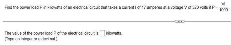 Find the power load P in kilowatts of an electrical circuit that takes a current I-example-1