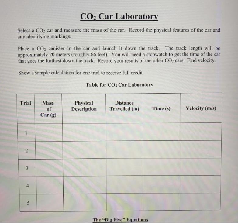 Select a CO2 car and measure the mass of the car. Record the physical features of-example-1