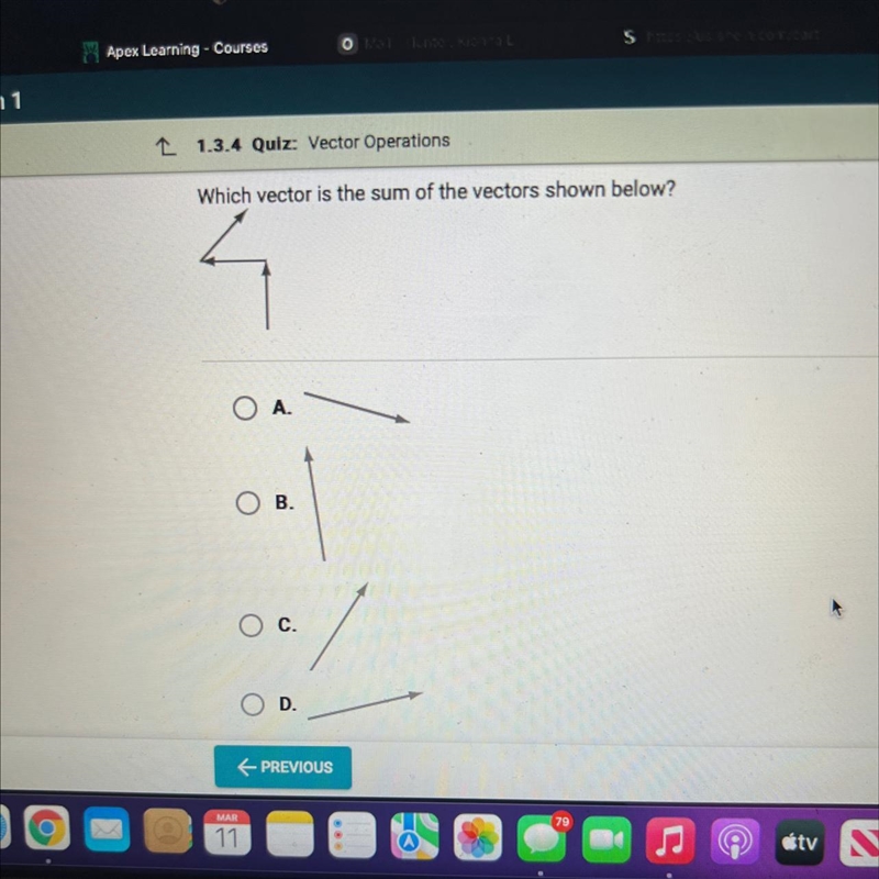 Which vector is the sum of the vectors shown below ?-example-1