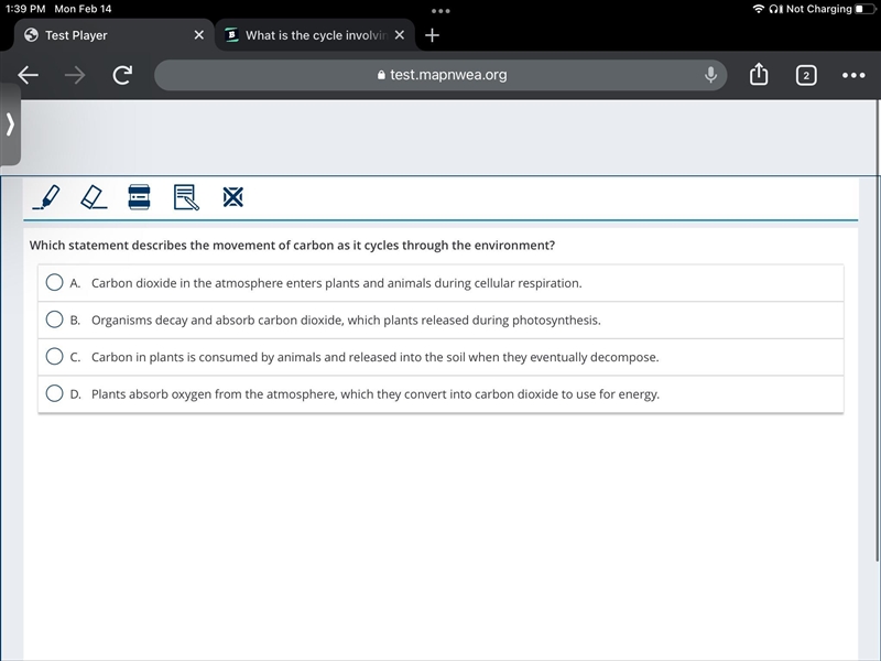 Which statement describes the movement of carbon as it cycles through the environment-example-1