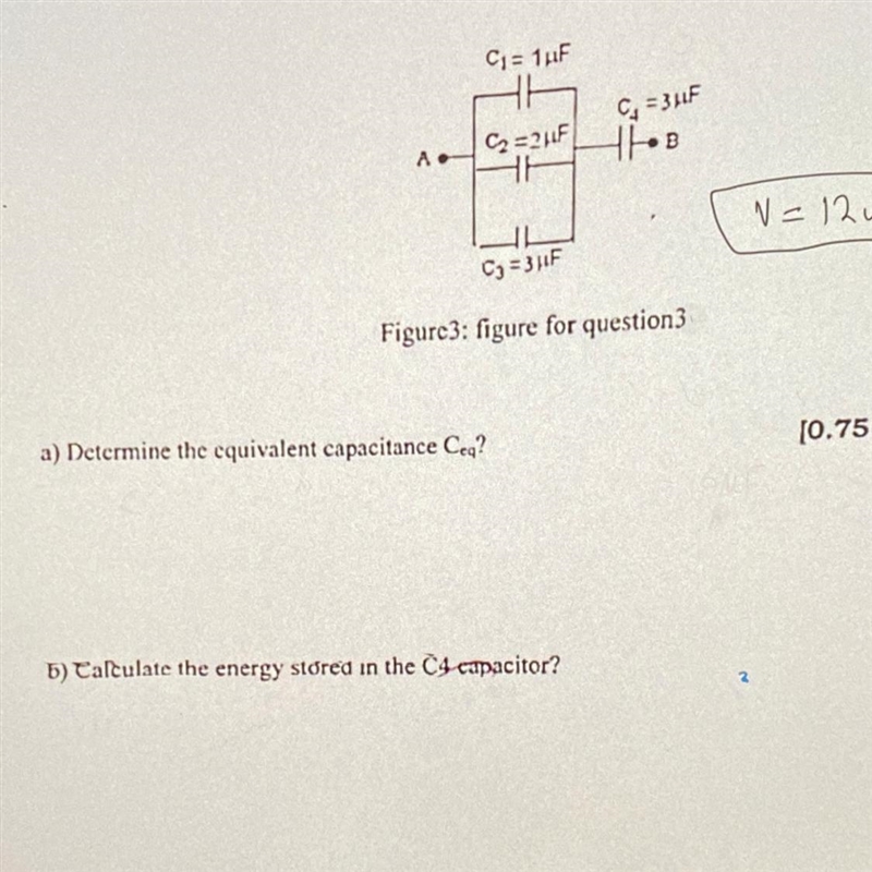 Four capacitors are connected as shown below. If the potential difference between-example-1