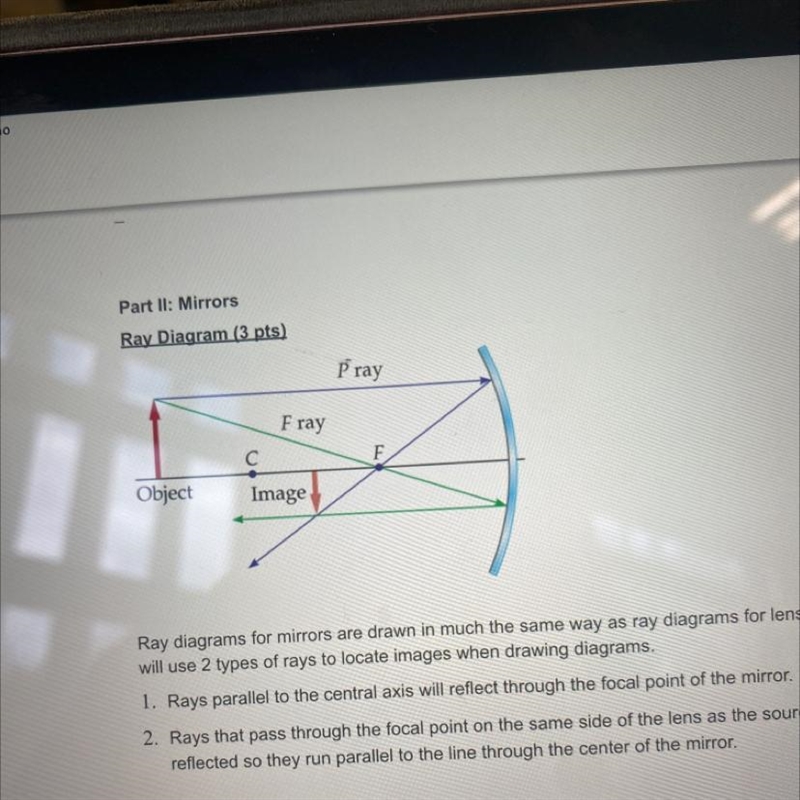 Ray diagrams for mirrors are drawn in much the same way as ray diagrams for lenses-example-1