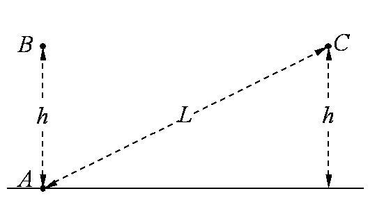 Point A is on the ground, and points B and C are h = 20 meters above the ground. Point-example-1