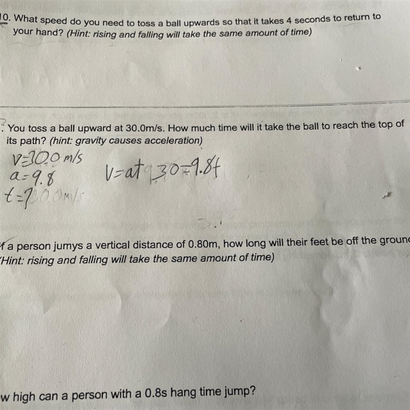 You Toss a ball upward at 30.0m/s. How much time will it take to reach the top of-example-1