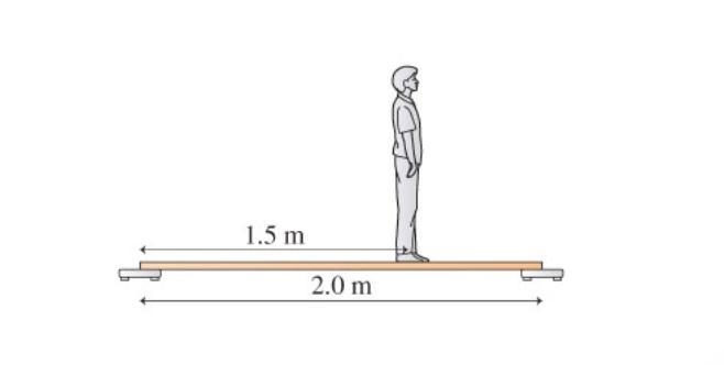 A 60 kg student stands on a very light, rigid board that rests on a bathroom scale-example-1