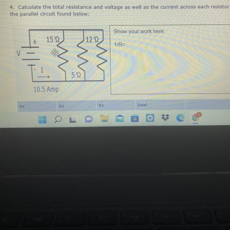 Calculate the total resistance and voltage as well as the current across each resistor-example-1