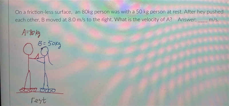 On a frictionless surface. An 80kg person was with a 50kg person at rest. After they-example-1