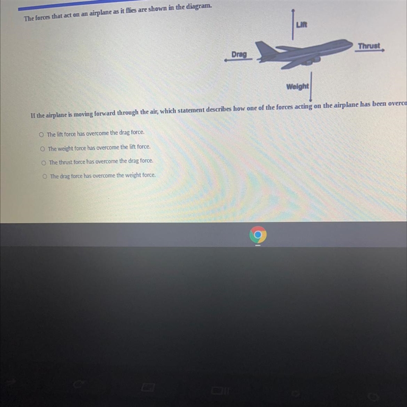 If the airplane is moving forward through the air,which statement describes how one-example-1