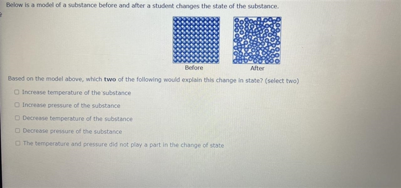 Below is a model of a substance before and after a student changes the state of the-example-1