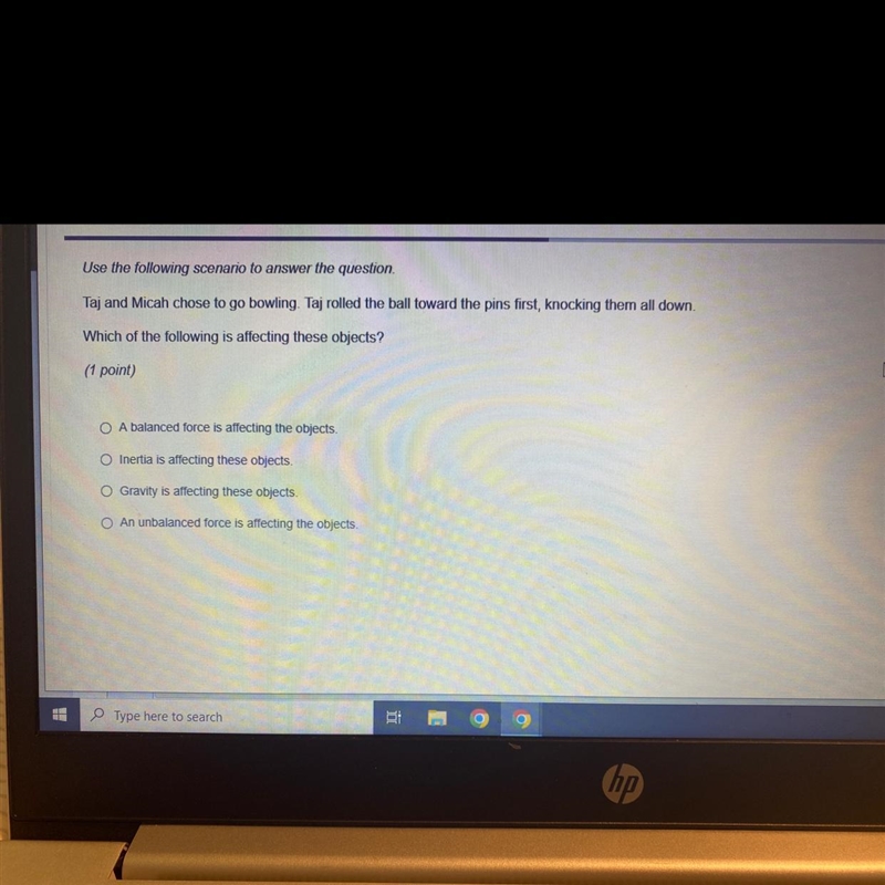 orce and Motion Unit TestUse the following scenario to answer the question.Taj and-example-1