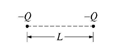 Two particles each with charge -Q are a fixed distance L apart, as show above. Each-example-1