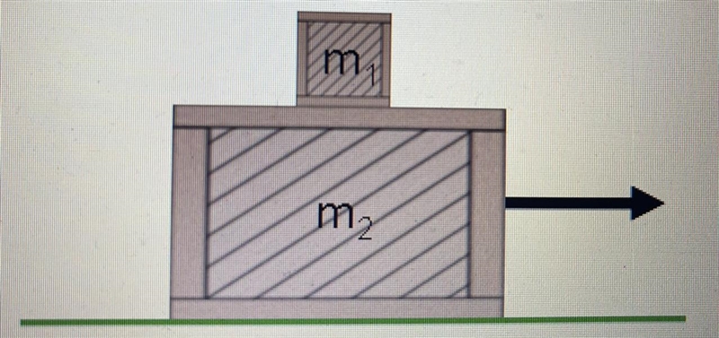 Two wooden crates rest on top of one another. The smaller top crate has a mass of-example-1