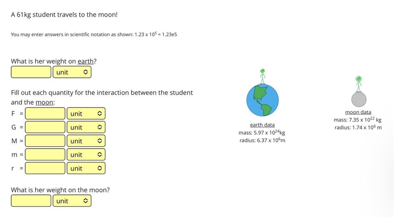 How do I solve this problem?Hint:earth weightTo determine her weight on earth, use-example-1