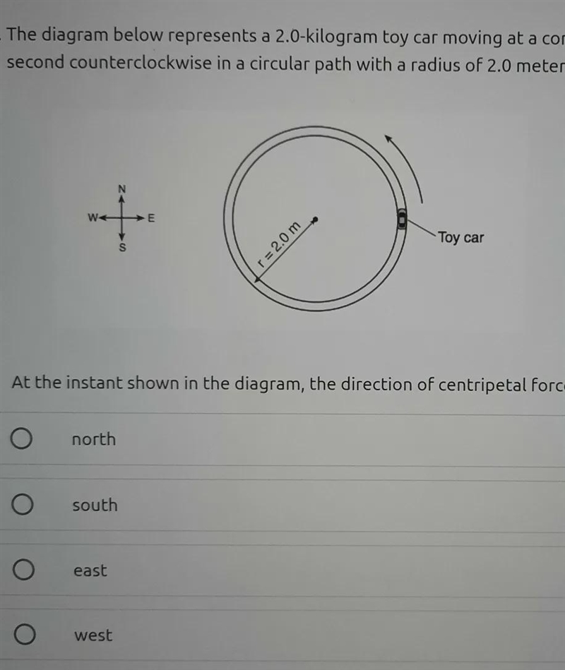 The diagram below represents a 2.0 kg toy car moving at across the speed of 3.0 meters-example-1