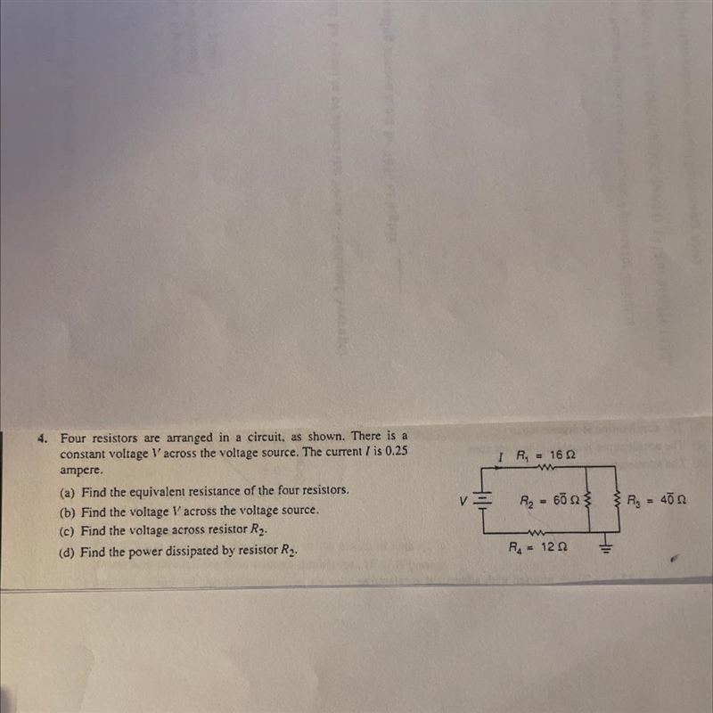 Four resistors are arranged in a circuit, as shown. There is aconstant voltage V across-example-1
