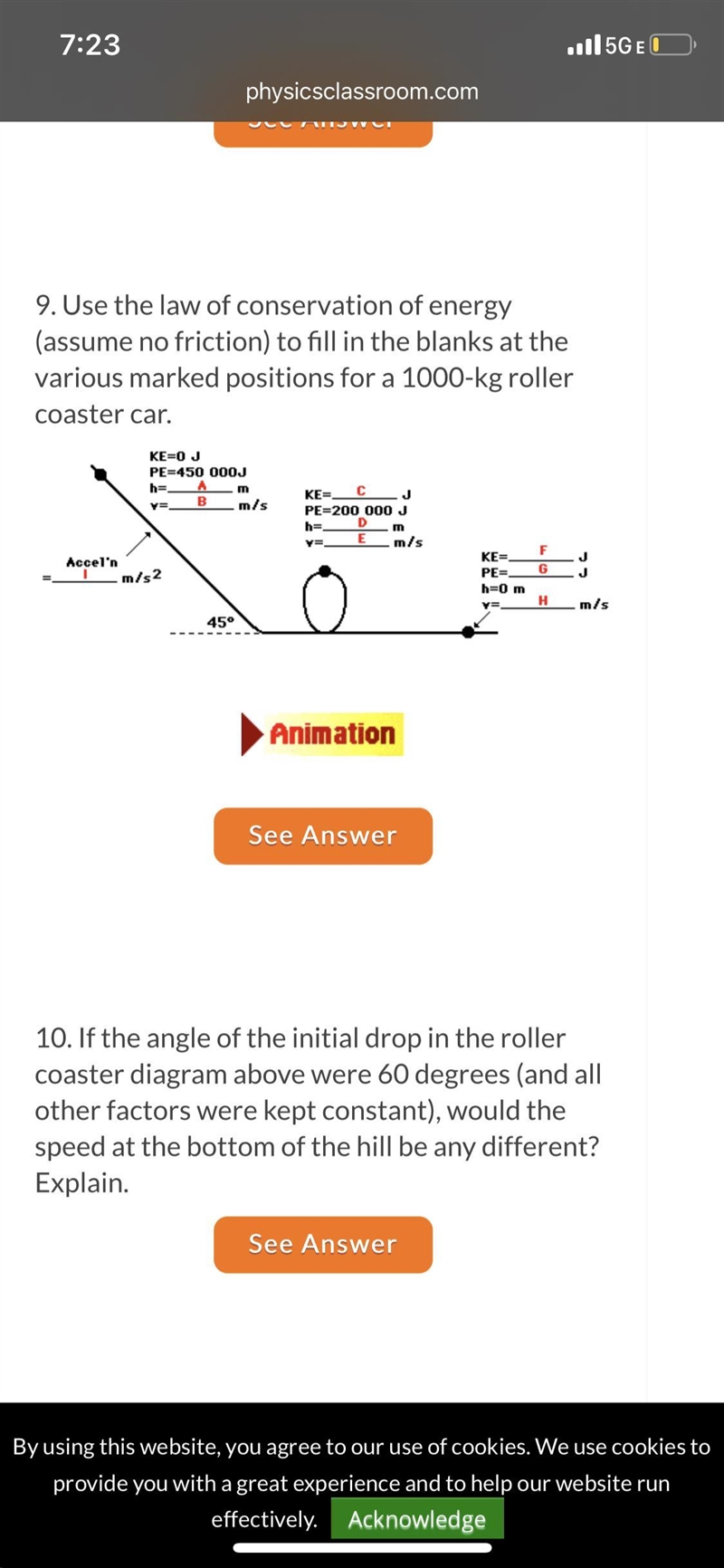 10. If the angle of the initial drop in the roller coaster diagram above were 60 degrees-example-1