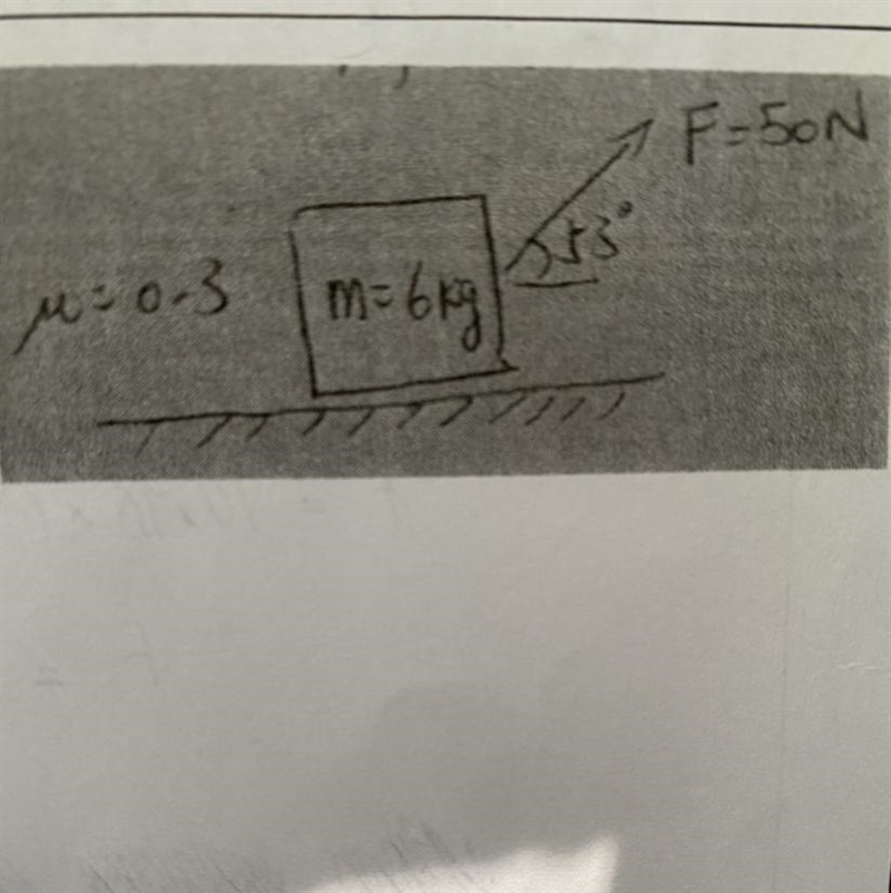 50 N of force is applied to the 6 kg box. If the coefficient of frictionis 0.3, find-example-1