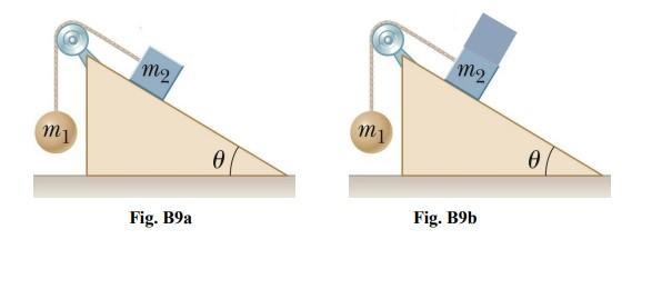 As shown in Fig. B9, a block of mass m2=2.1 kg sits on an inclined plane with angle-example-1