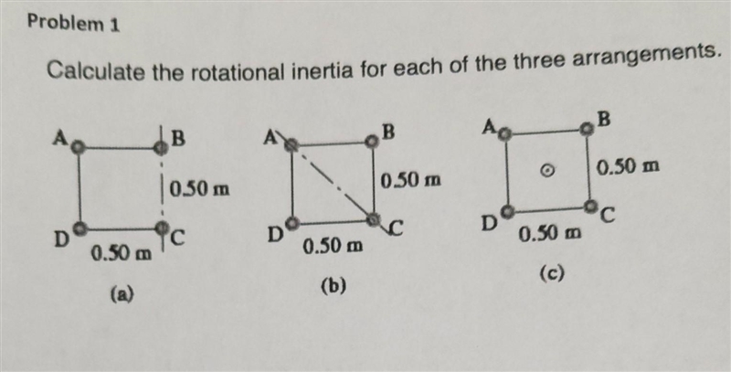 Calculate the rotational inertia for each of the three arrangements.​-example-1