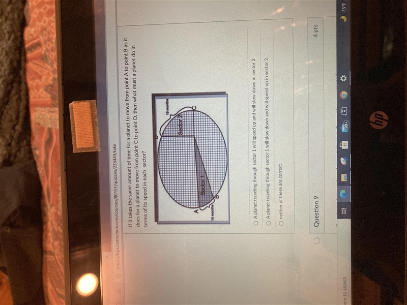 Question 8If it takes the same amount of time for a planet to move from point A to-example-1