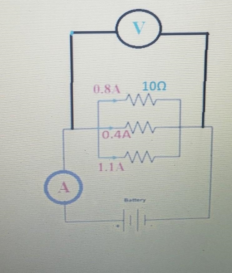 What is the reading of the Voltmeter shown in the figure? a. 8V b. 10V c. 16V d. 20V-example-1