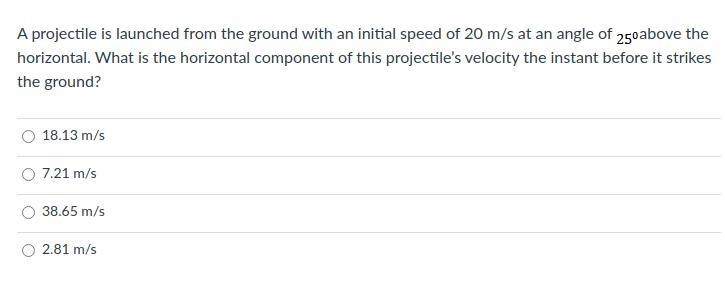 A projectile is launched from the ground with an initial speed of 20 m/s at an angle-example-1