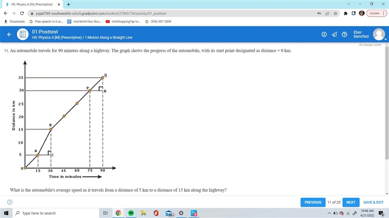 An automobile travels for 90 minutes along a highway. The graph shows the progress-example-1