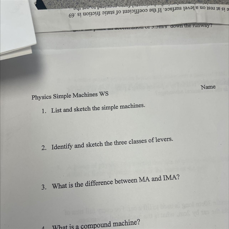 Physics Simple Machines WS1. List and sketch the simple machines.#1-example-1