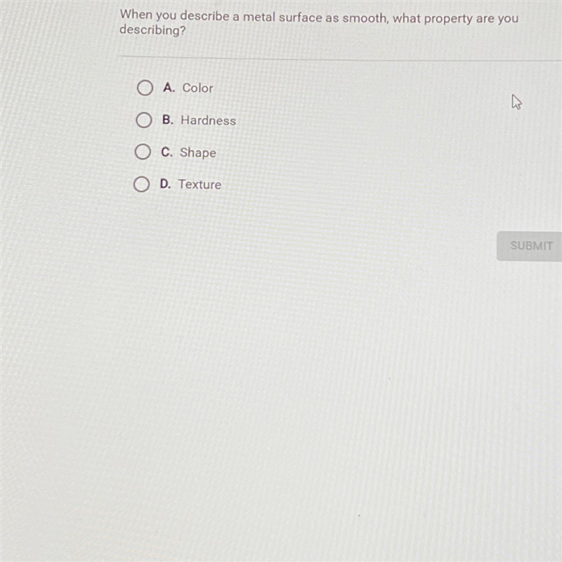 When you describe a metal surface as smooth, what property are youdescribing?7O A-example-1