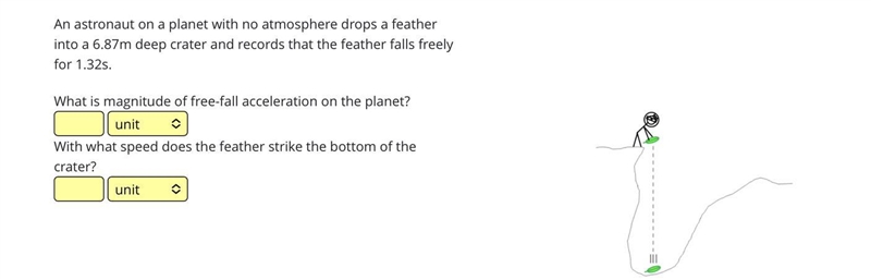 An astronaut on a planet with no atmosphere drops a feather into a 6.87m deep crater-example-1