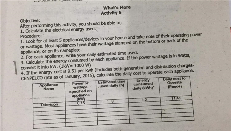 Hi how to compute this?I use only this appliances Electric fan (0.10kw) usage 7hours-example-1