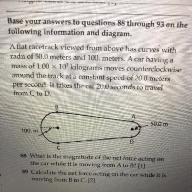 89.Calculate the net force acting on a car while it is moving from B to C-example-1