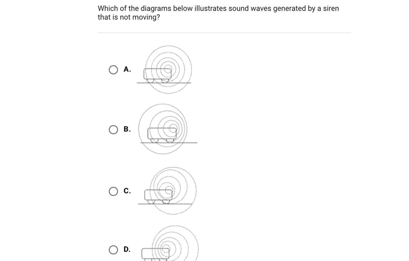 Which of the diagrams below illustrates sound waves generated by a siren that is not-example-1