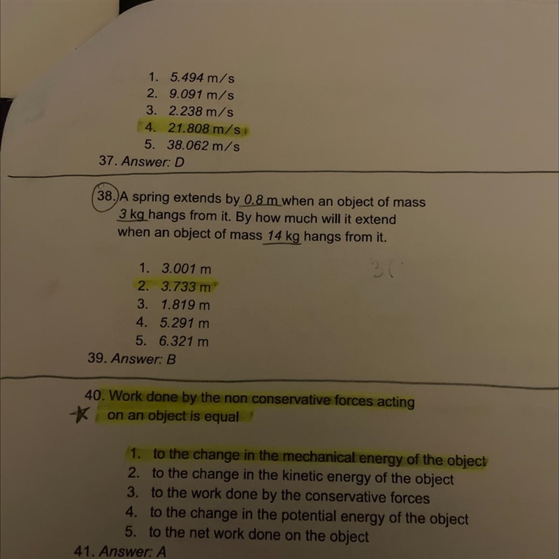 3. 1.819 m4. 5.291 m5. 6.321 m39. Answer: B40. Work done by the non conservative forces-example-1