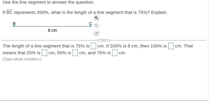 If represents 200%, what is the length of a line segment that is 75%? Explain.x y-example-1