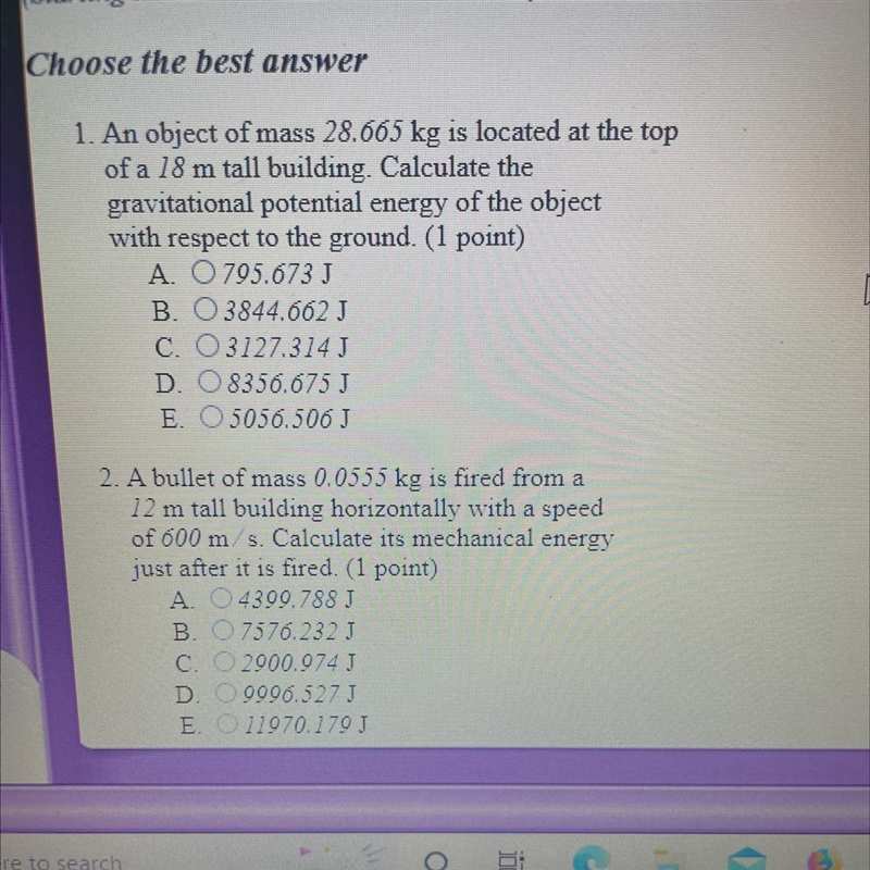 Choose the best answer1. An object of mass 28.665 kg is located at the topof a 18 m-example-1