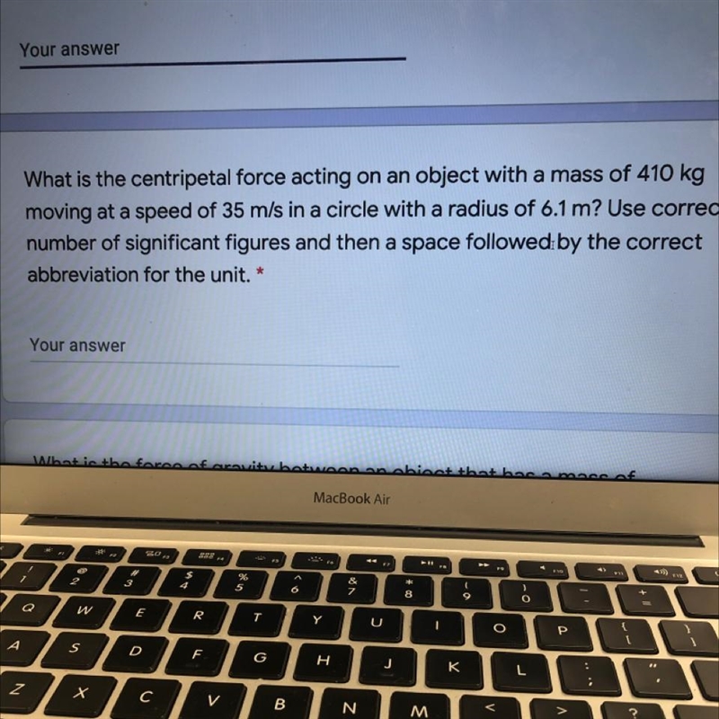 What is the centripetal force acting on an object with a mass of 410 kg moving at-example-1