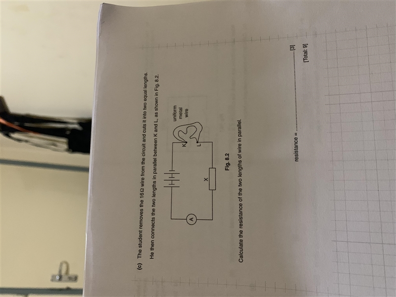 The student removes the 16 wire from the circuit and cuts it into two equal lengths-example-1