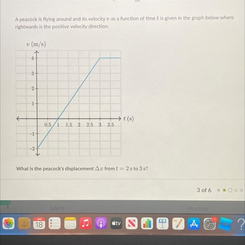 What is the peacock’s displacement from t= 2s to 3s?-example-1