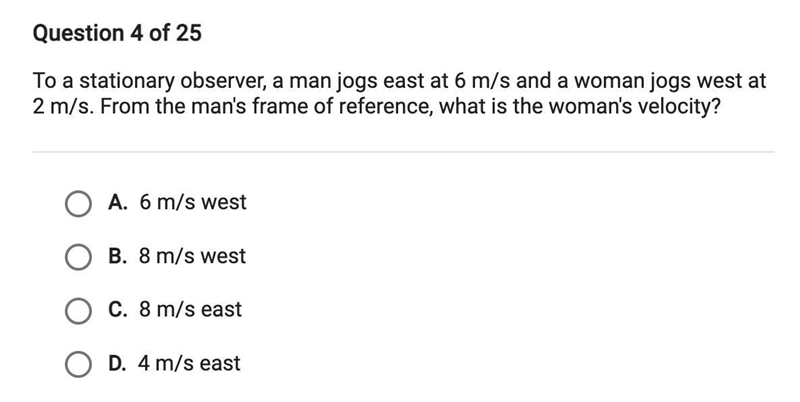 HELP ASAP I WILL MARK RAINLIEST: To a stationary observer, a man jogs east at 6 m-example-1