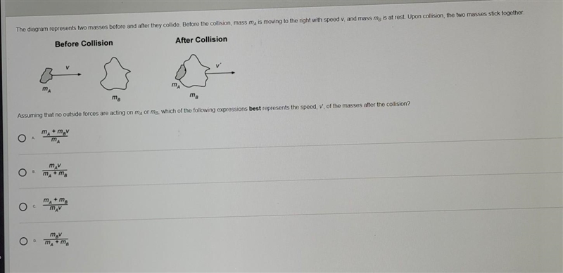 Assuming that no outside forces are acting on ma or mb, which of the following expression-example-1