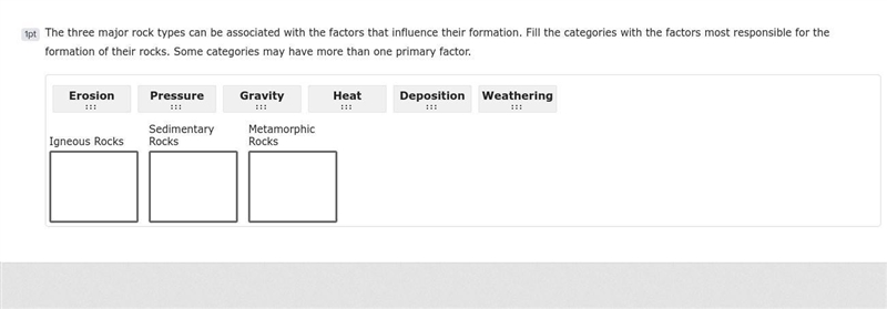 The three major rock types can be associated with the factors that influence their-example-1