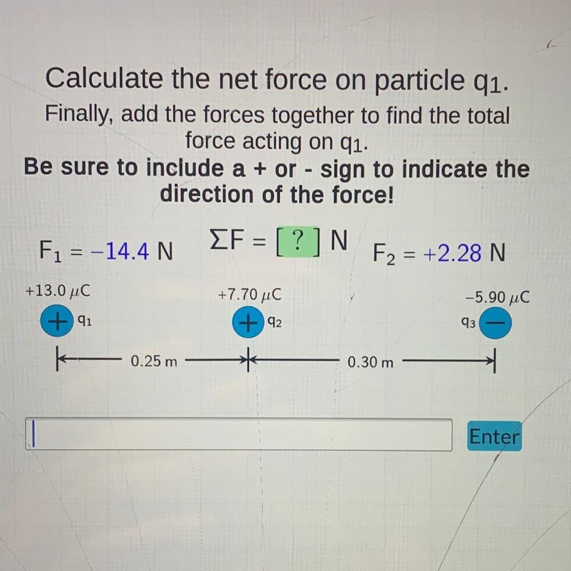 Calculate the net force on particle qi. Finally, add the forces together to find the-example-1