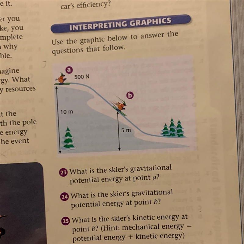 I only need 25. What is the skiers kinetic energy at point B? Hint mechanical energy-example-1