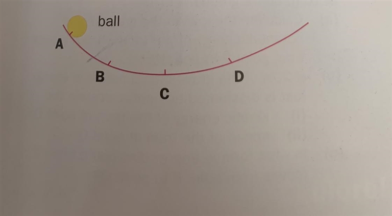 The figure below shows a ball on a curved surface. The ball is released at point A-example-1