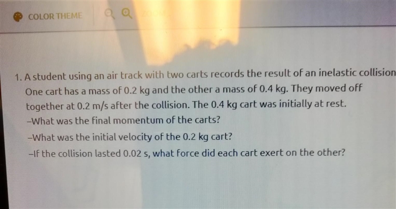 What was the final momentum? what was the initial velocity of the 0.2 kg cart? if-example-1