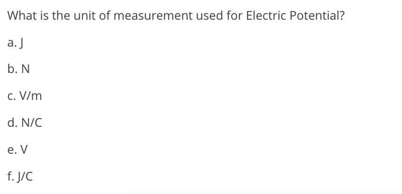 What is the unit of measurement used for Electric Potential difference?-example-1