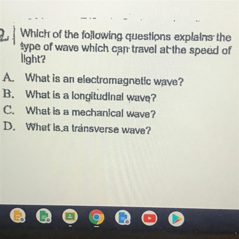 Which of the following questiones explaires thetype of wave which can travel at the-example-1